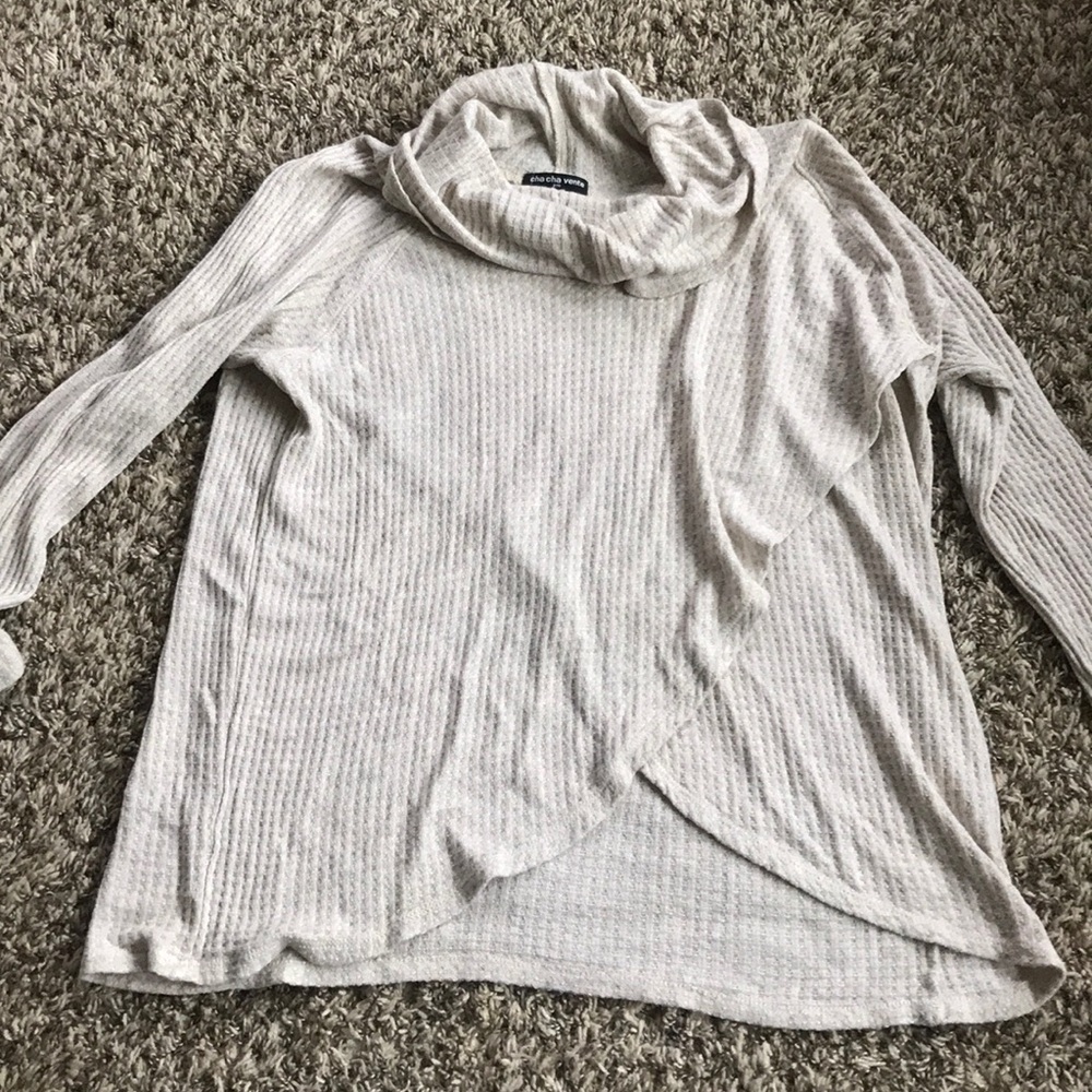 Waffle Knit Cowl Neck Sweater